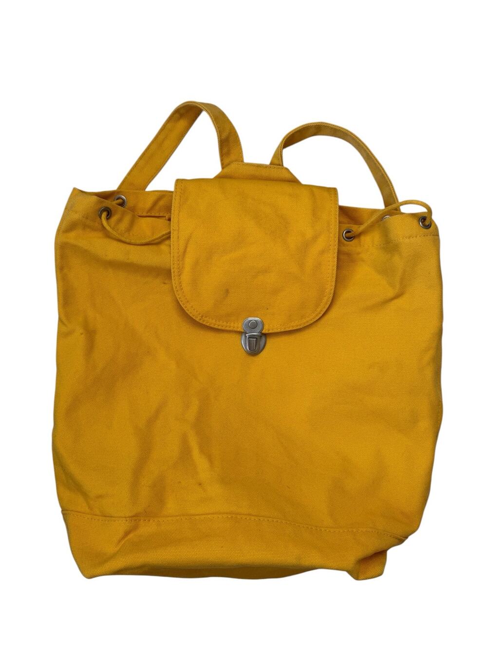 BAGGU Yellow Canvas Drawstring Flap Backpack Zippered Pocket Click Closure